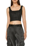 Frame Beaded Silk Corset Crop Top In Noir