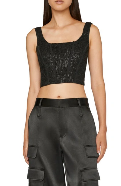 Frame Beaded Silk Corset Crop Top In Noir