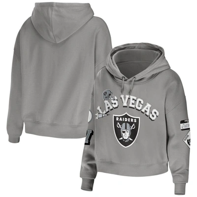 WEAR BY ERIN ANDREWS WEAR BY ERIN ANDREWS GRAY LAS VEGAS RAIDERS PLUS SIZE MODEST CROPPED PULLOVER HOODIE