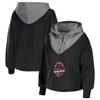 WEAR BY ERIN ANDREWS WEAR BY ERIN ANDREWS BLACK MIAMI HEAT PIECED QUARTER-ZIP HOODIE JACKET