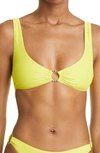 Stella Mccartney Ring Detail Glitter Bikini Top In Yellow