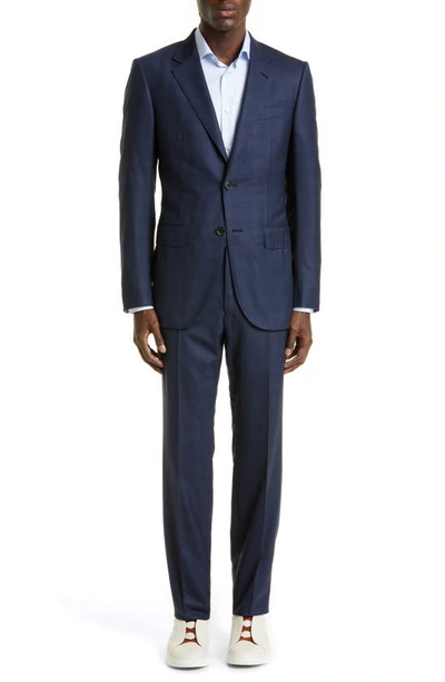 Zegna Prince Of Wales Plaid Centoventimila Wool Suit In Blue Navy Check