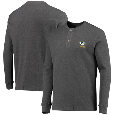 Dunbrooke Heathered Grey Green Bay Packers Logo Maverick Thermal Henley Long Sleeve T-shirt In Heather Grey