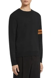 Zegna Stripe-detail Crew-neck Wool Jumper In Blue