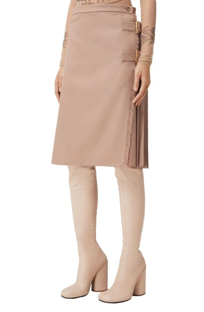 Burberry Wool Gabardine Kilt Skirt In Warm Fawn