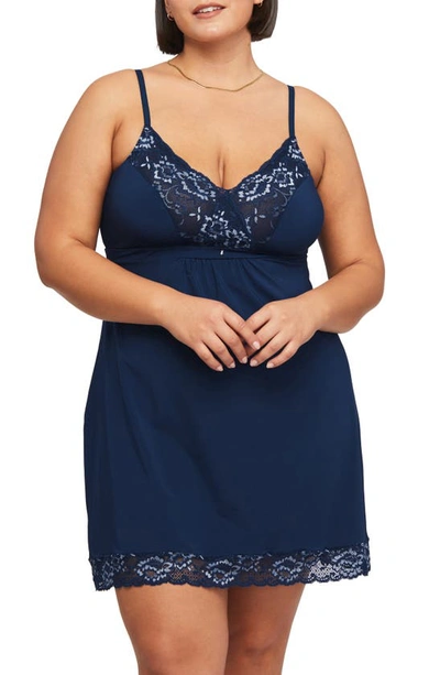 Montelle Intimates Lace Bust Support Chemise In Gemstone Blue/ Heaven