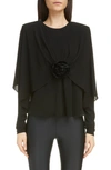Saint Laurent Flower-detail Crêpe Jersey Top In Black