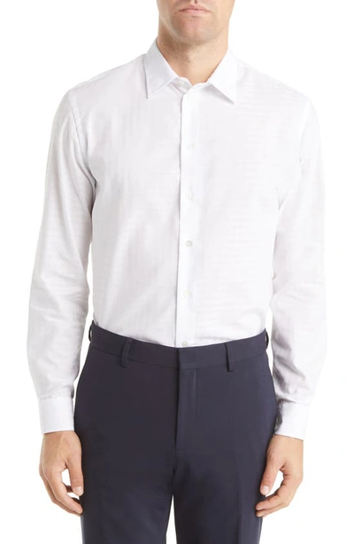 Emporio Armani Tonal Micro Print Button-up Shirt In Solid White