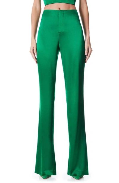 Alice And Olivia Teeny Satin Fit-and-flare Bootcut Pants In Green