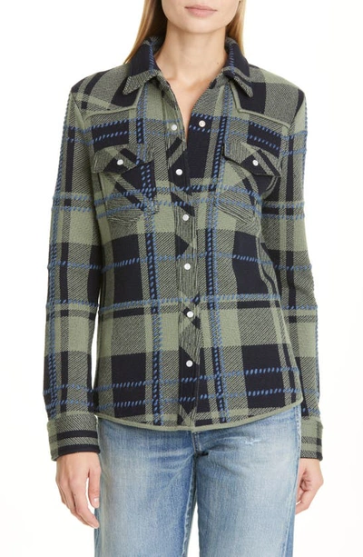 Twp Dutton Plaid Snap Front Shirt In Dark Olive Multi