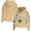 WEAR BY ERIN ANDREWS WEAR BY ERIN ANDREWS GOLD NEW ORLEANS SAINTS PLUS SIZE MODEST CROPPED PULLOVER HOODIE