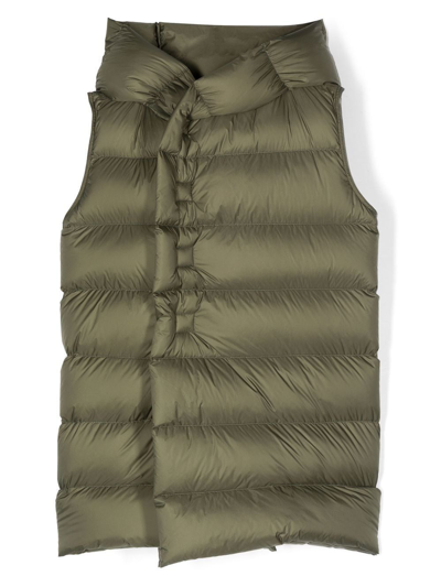 Rick Owens Kids' Green Padded Asymmetric Gilet