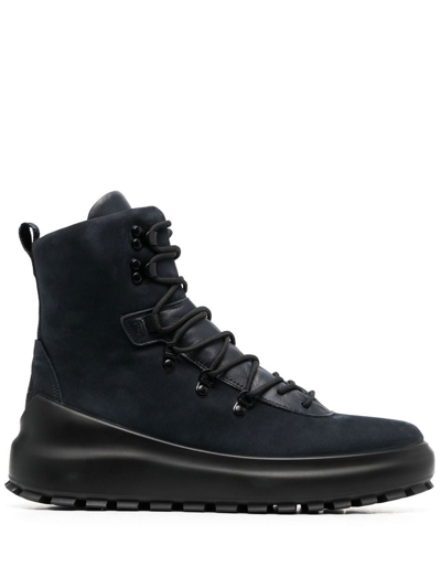 Stone Island Suede Leather Lace-up Ankle Boots In Blue