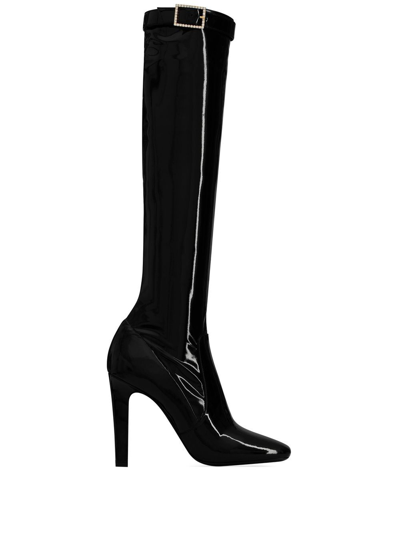 Saint Laurent Knee-length Pointed Boots In Black