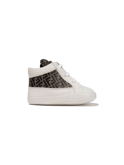 Fendi Kids' Ff-print Ankle High-top Sneakers In White