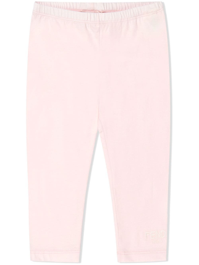 Fendi Babies' Embroidered-logo Detail Leggings In Pink