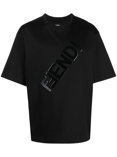 Fendi Logo-embossed Short-sleeved Cotton-jersey T-shirt In Black