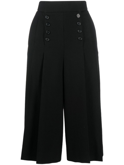 Saint Laurent Button Embellished Wide Leg Cropped Trousers In Black