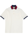 Gucci Web Stripe-collar Piqué Polo Shirt In White