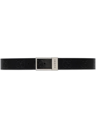 Gucci Gg-embossed Leather Belt In Black