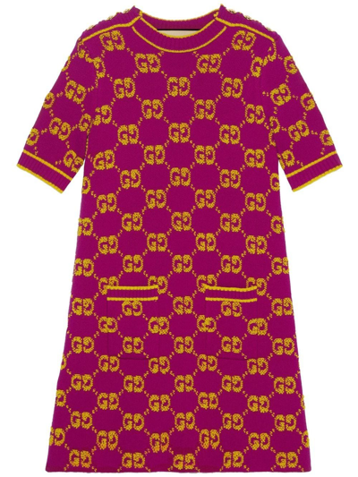 Gucci Monogram Wool Dress In Red
