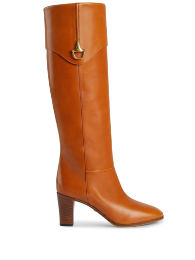 Gucci Horsebit 75 Leather Knee-high Boots In Camel