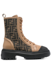 Fendi Brown Domino Ff Canvas Biker Boots In Brown