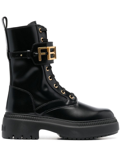 Fendi Lace-up Ankle Boots In Black