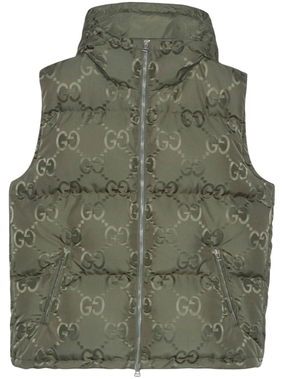 Gucci Jumbo Gg Canvas Down Vest In Green