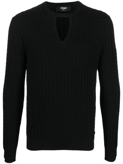 Fendi Ribbed-knit Virgin Wool Jumper In Black