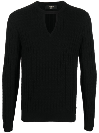 Fendi Ribbed-knit Virgin Wool Jumper In Blue