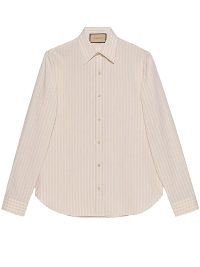 Gucci Washed Striped Long-sleeve Shirt In Neutral