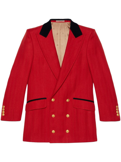 Gucci Wool Linen Herringbone Formal Jacket In Rosso
