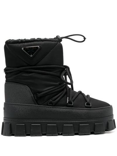 Prada Logo Plaque Snow Boots In Black