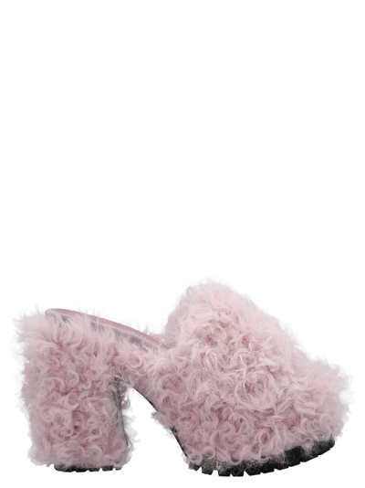 Haus Of Honey Les Terriers Shearling Mules In Pink