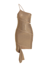 Andreädamo Mono Shoulder Knit Mini Dress In Beige