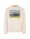 Gcds Man Beige Crew Neck Sweatshirt With Nightmares Print In Whitecup