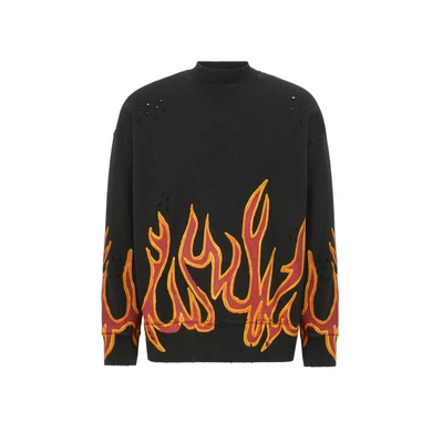 Palm Angels Printed Distressed Cotton-jersey Sweatshirt In Black Red