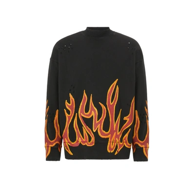 Palm Angels Printed Distressed Cotton-jersey Sweatshirt In Black