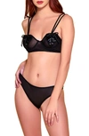 Hauty Mesh Lace Up Faux Leather Underwire Bra In Black