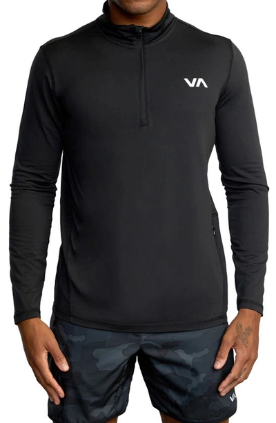 Rvca Recycled Polyester Blend Quarter Zip Pullover In Black