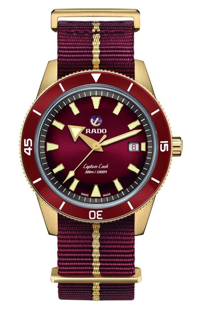 Rado R32504407 Captain Cook Automatic Bronze And Textile Watch In Red   / Bronze / Gold Tone / Rose / Rose Gold Tone