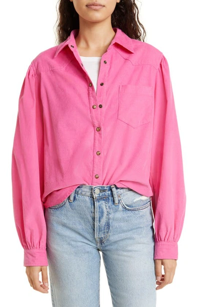 Xirena Wylan Cotton Corduroy Western-style Shirt In Pink Peony