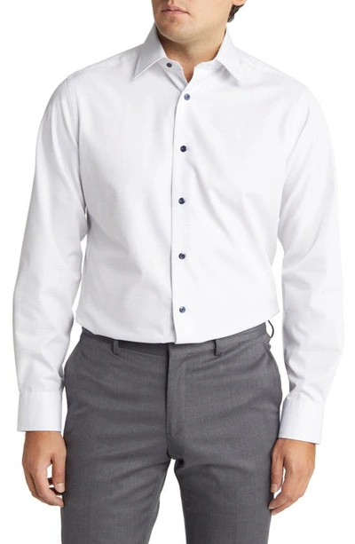 David Donahue Trim Fit Cotton Dress Shirt In White/ Gray