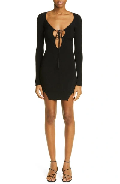 Nensi Dojaka Keyhole Front-split Knitted Mini Dress In Black