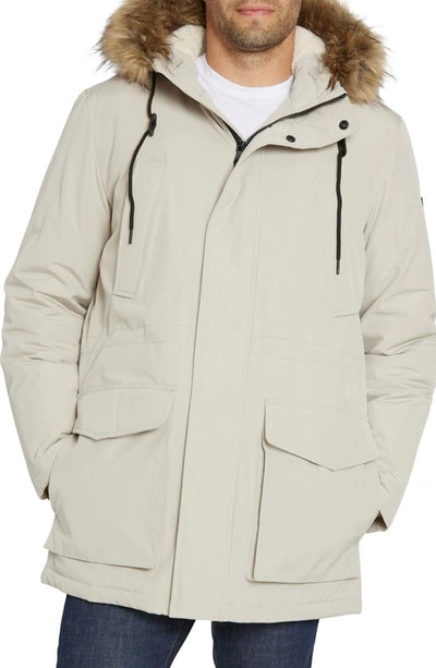 Sean John Water Resistant Utility Parka With Faux Fur Trim In Stone