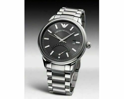 Pre-owned Emporio Armani Ar0563 Men Women Round Watch Silver Steel Bracelet Gray Dial Date