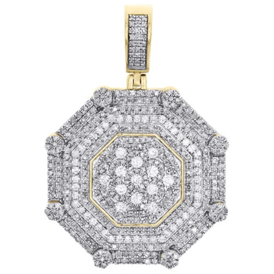 Pre-owned Jfl Diamonds & Timepieces 10k Yellow Gold Diamond Octagon Frame Medallion Pendant 2.10" Pave Charm 3.87 Ct In White