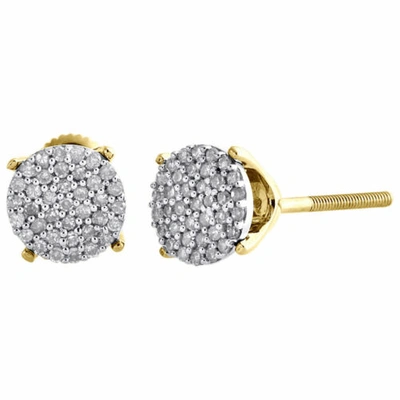 Pre-owned Jfl Diamonds & Timepieces 10k Yellow Gold Pave Set Diamond Circle Studs Mini 6.80mm Round Earrings 0.25 Ct In White