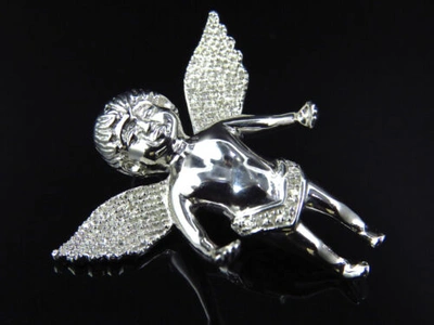 Pre-owned Jewelry Unlimited Genuine Diamond Cherub Angel Piece Pendant Charm 1.0ct Plated In White Gold